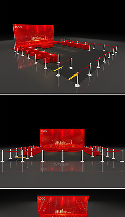 3Dmax红色舞台+一米线+长条桌简易模型