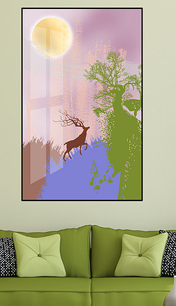 简约轻奢麋鹿驯鹿福鹿艺术玄关装饰画挂画