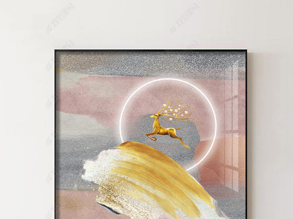 水彩金铂麋鹿光影正方形装饰画下载-编号26739881-抽象装饰画-我图网