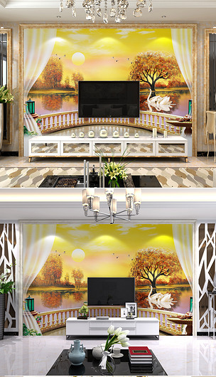 欧式油画风景唯美壁画电视背景墙油画装饰画