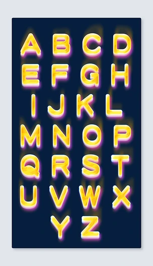 荧光霓虹大写字母发光特效艺术字黄紫色融合渐变
