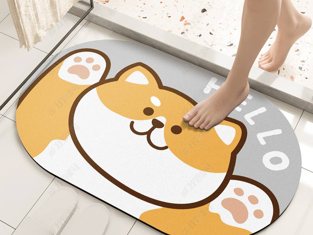 现代简约卡通狗柴犬ins硅藻泥地毯地垫浴室垫