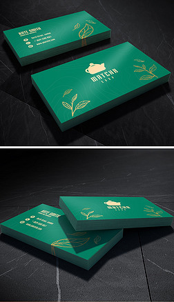 绿色茶艺茶叶创意名片设计模板