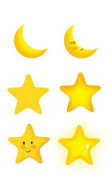 手绘卡通可爱星星月亮免扣素材手绘脸红可爱星星