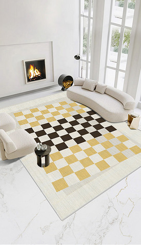 现代简约素雅轻奢纯色几何棋盘客厅床边地毯地垫