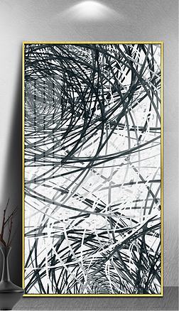黑白抽象背景装饰画|迷乱の线条魅力黑白高端艺术挂画抽象装饰画