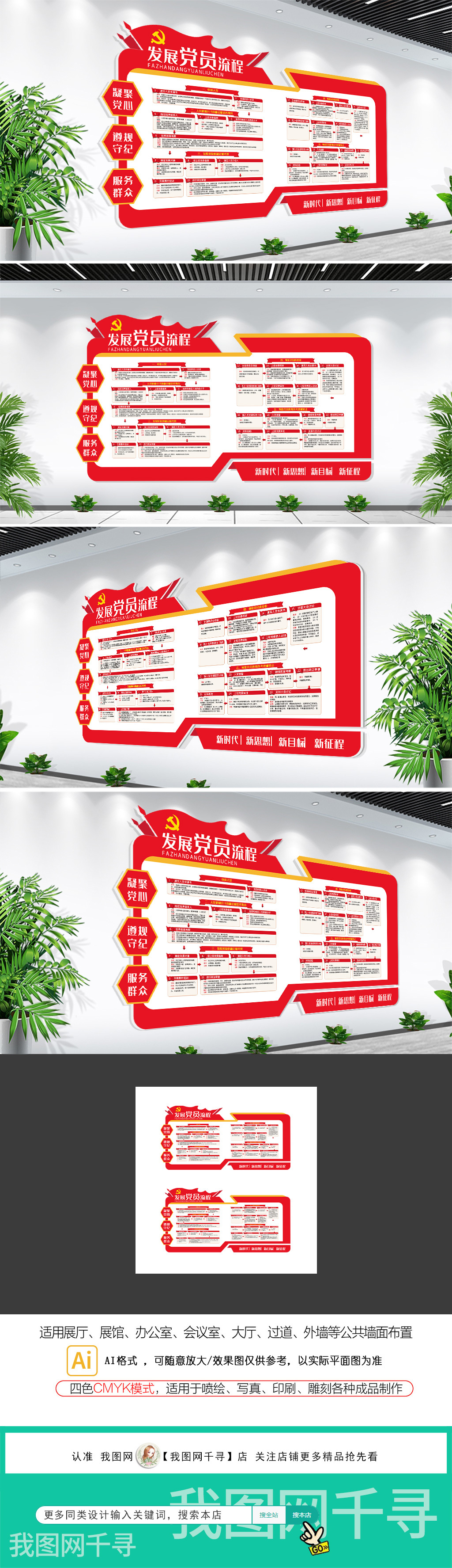 中国共产党发展党员工作流程图党建文化墙