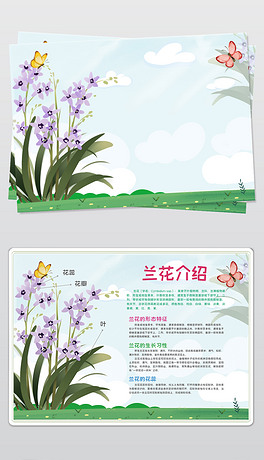 卡通兰花手抄报植物生长电子小报线稿涂色模板