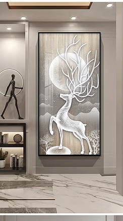 现代简约星空麋鹿抽象光影生财有鹿光线装饰画