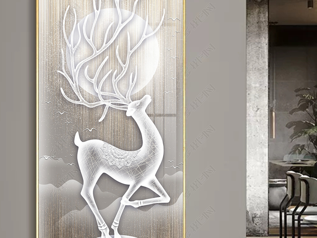 现代简约星空麋鹿抽象光影生财有鹿光线装饰画