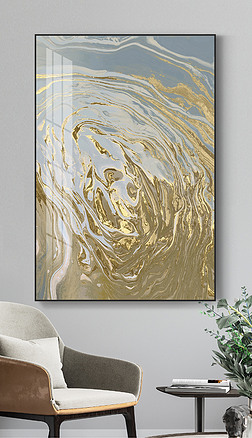 现代轻奢抽象金箔笔触肌理海浪油画客厅装饰画