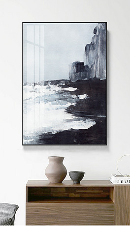 黑白抽象风景画现代简约装饰画手绘油画客厅玄关