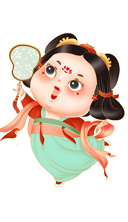 宫女插画|古风仕女形象古典人物ip可爱团扇流苏宫女