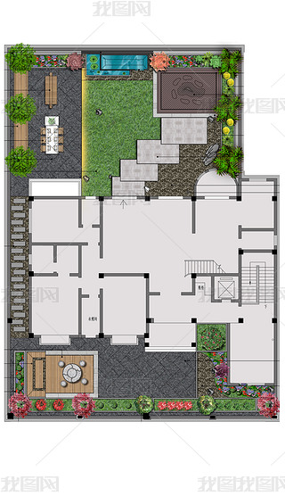 屋顶露台花园景观彩平
