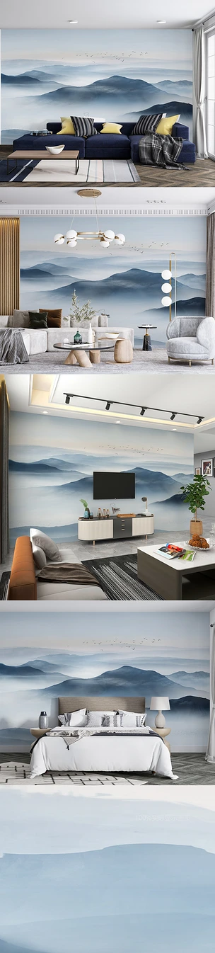新中式抽象水墨山水背景墙3d电视背景墙山水