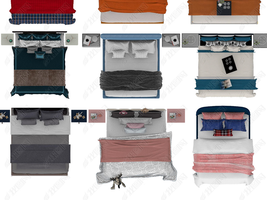 原创彩平面床模块户型图家具素材版权可商用