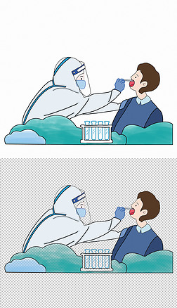 原创核酸检测手绘卡通元素-版权可商用