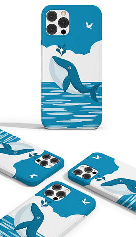 蓝色海豚唯美小清新扁平风手机壳图案设计