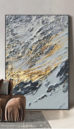 现代手绘抽象金箔肌理立体色块山峰轻奢装饰画