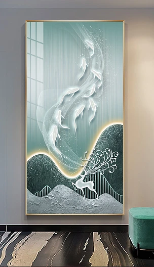 新中式现代轻奢简约好寓意九鱼图入户玄关装饰画