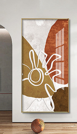 北欧简约侘寂风手绘抽象几何爱马仕橙玄关装饰画