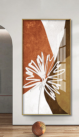 北欧简约侘寂风手绘抽象几何爱马仕橙玄关装饰画