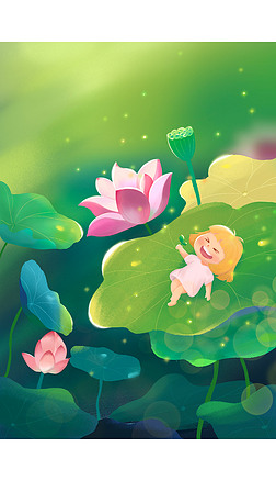 荷叶上的小孩