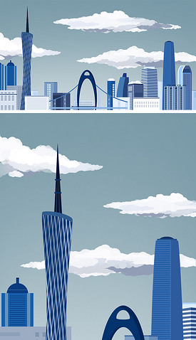 印象广州城市地标代表建筑插画分层设计横竖2份