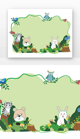 小熊兔子猫咪卡通动物边框