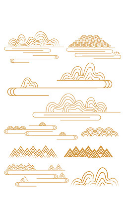 山传统免抠元素|中国风古典复古线性祥云纹山纹传统纹理图案