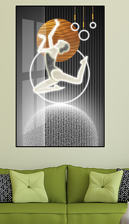 舞蹈体操人物光影几何圆形艺术抽象装饰画挂画