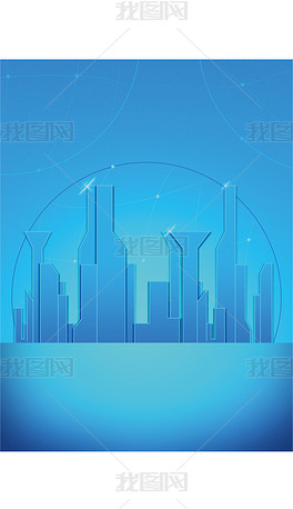 蓝色渐变城市剪影高科技感网络互联网背图景