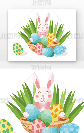粉兔子复活节兔子和彩蛋矢量图