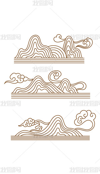 中国风古典线性山纹祥云纹山峰纹理图案