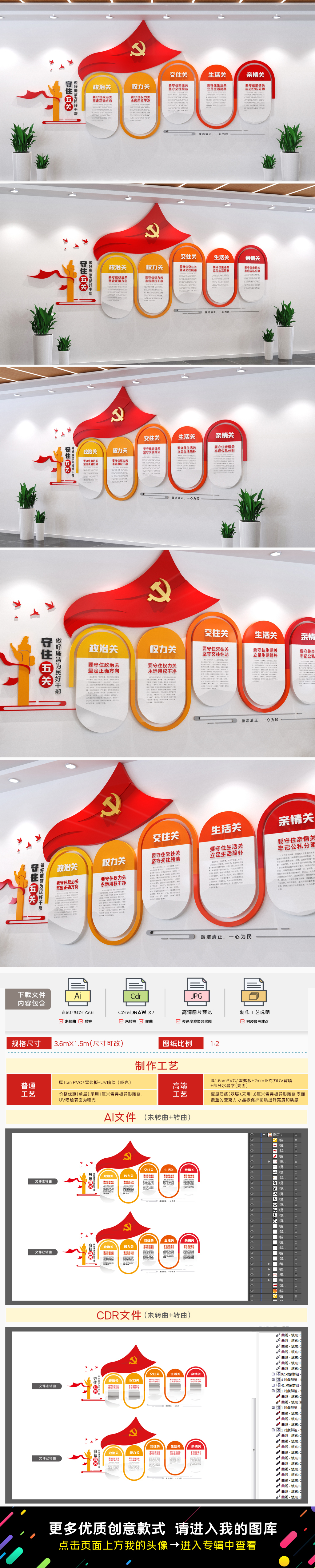 党员干部守住五关全面从严治党党建文化墙