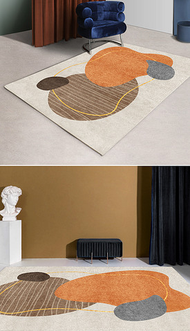 轻奢简约爱马仕橙现代抽象床边毯沙发茶几垫4