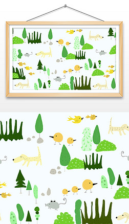 儿童卡通动物植物画装饰画