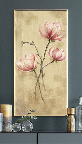 油画玉兰花工笔花鸟装饰画欧式玉兰玄关装饰画