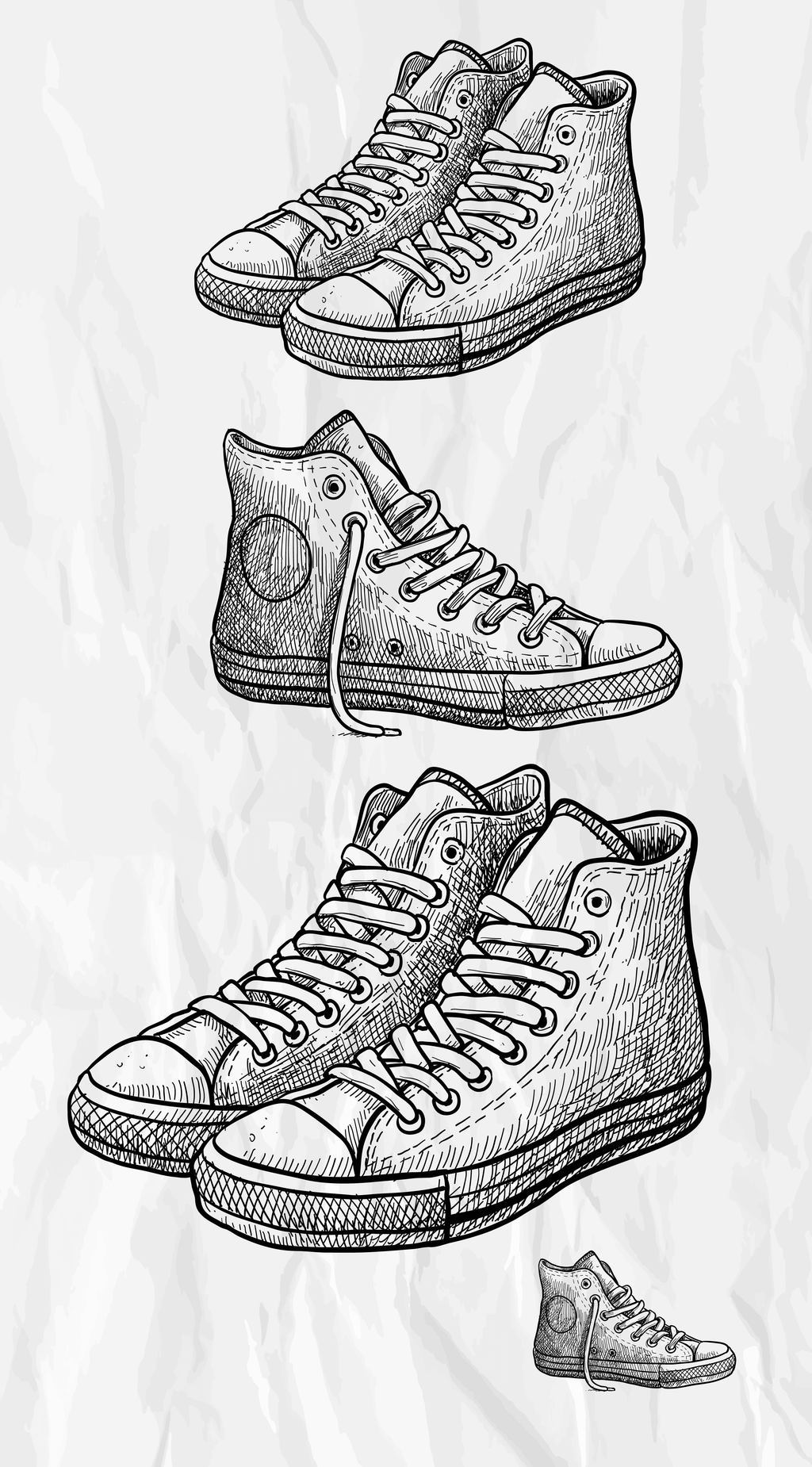 手绘线条匡威球鞋矢量设计元素