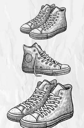 手绘线条匡威球鞋矢量设计元素