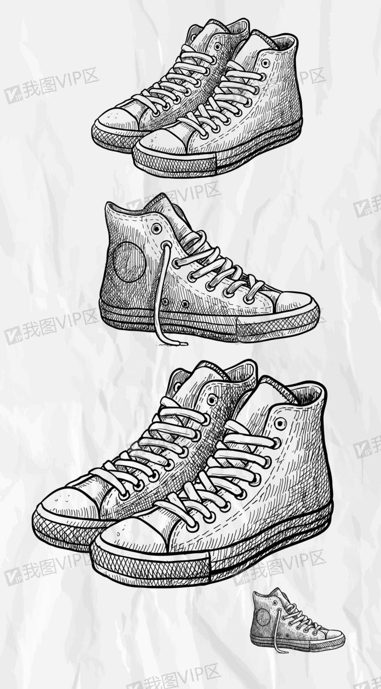 手绘线条匡威球鞋矢量设计元素