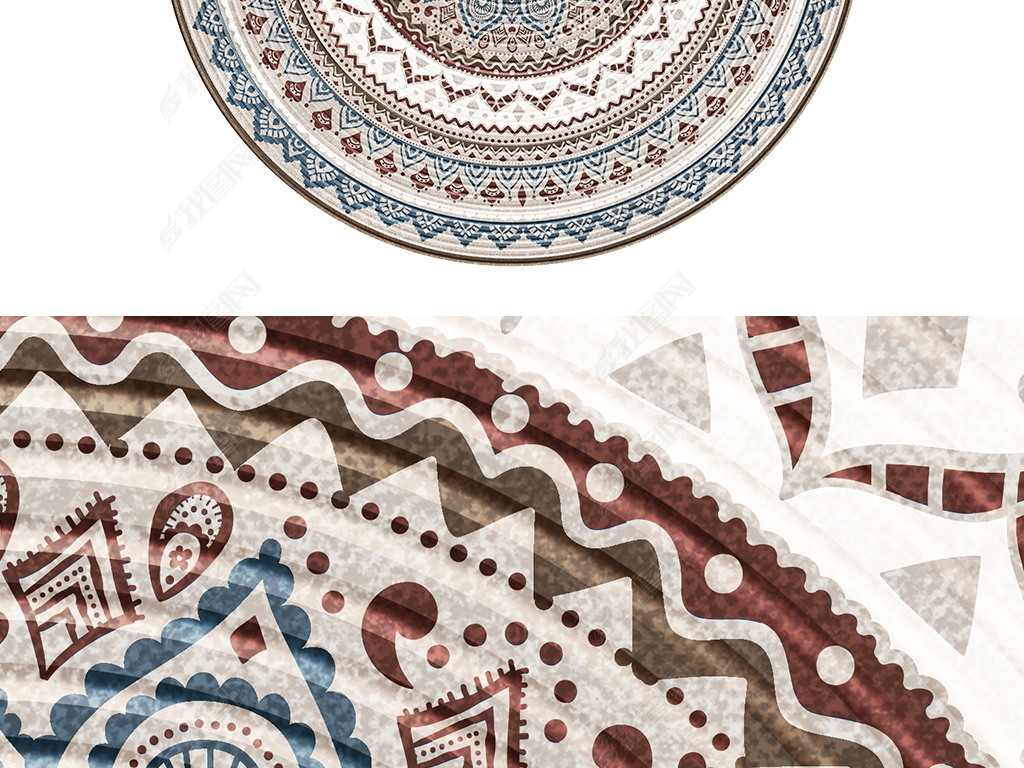 异域风格时尚简约蒲草圆形地毯图案设计