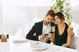 Couple In Love Having Romantic Dinner. Valentine's Day. Romance,