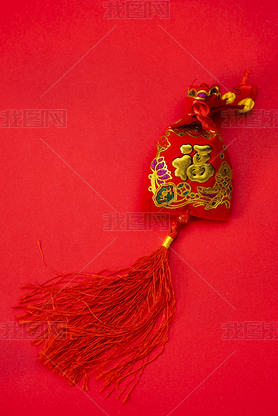 Chinese new year decorations and Auspicious ornaments on red bac