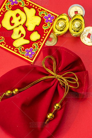 Chinese new year decorations and Auspicious ornaments on red bac