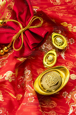 Chinese new year decorations and Auspicious ornaments on red bac