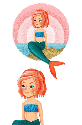 彩色水彩可爱的美人鱼设计元素