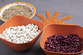 background of beans and seeds. Top view and copy space