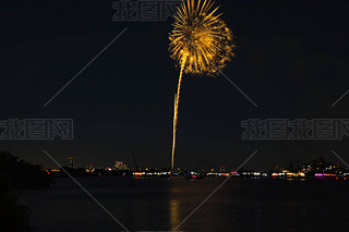 Fireworks near Edogawabashi river in Tokyo wide shot