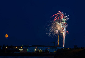 Fireworks in the sky above town of Selfoss in Iceland